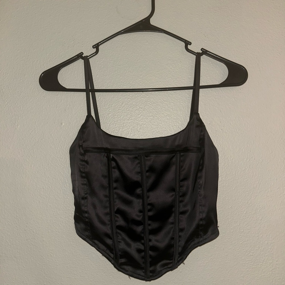 Black Satin Corset Tank Top